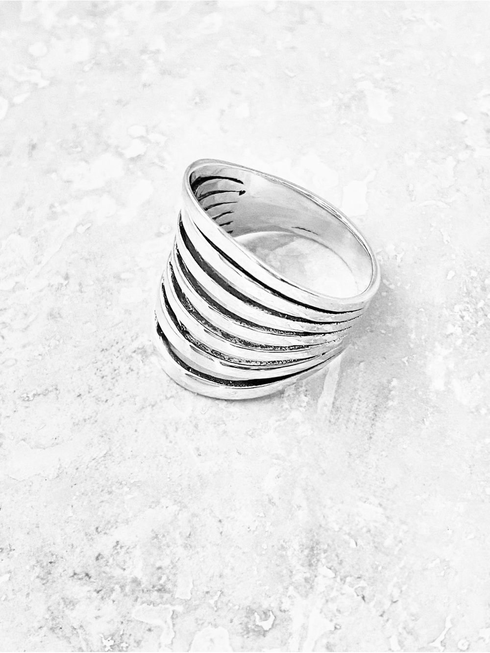 Sterling Silver Multiple Lines Band Ring, Statement Boho Silver Rings - Picture 6 of 11